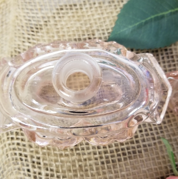 Vintage Pink Glass Perfume Bottle With Rose Stopper - Picture 10 of 16